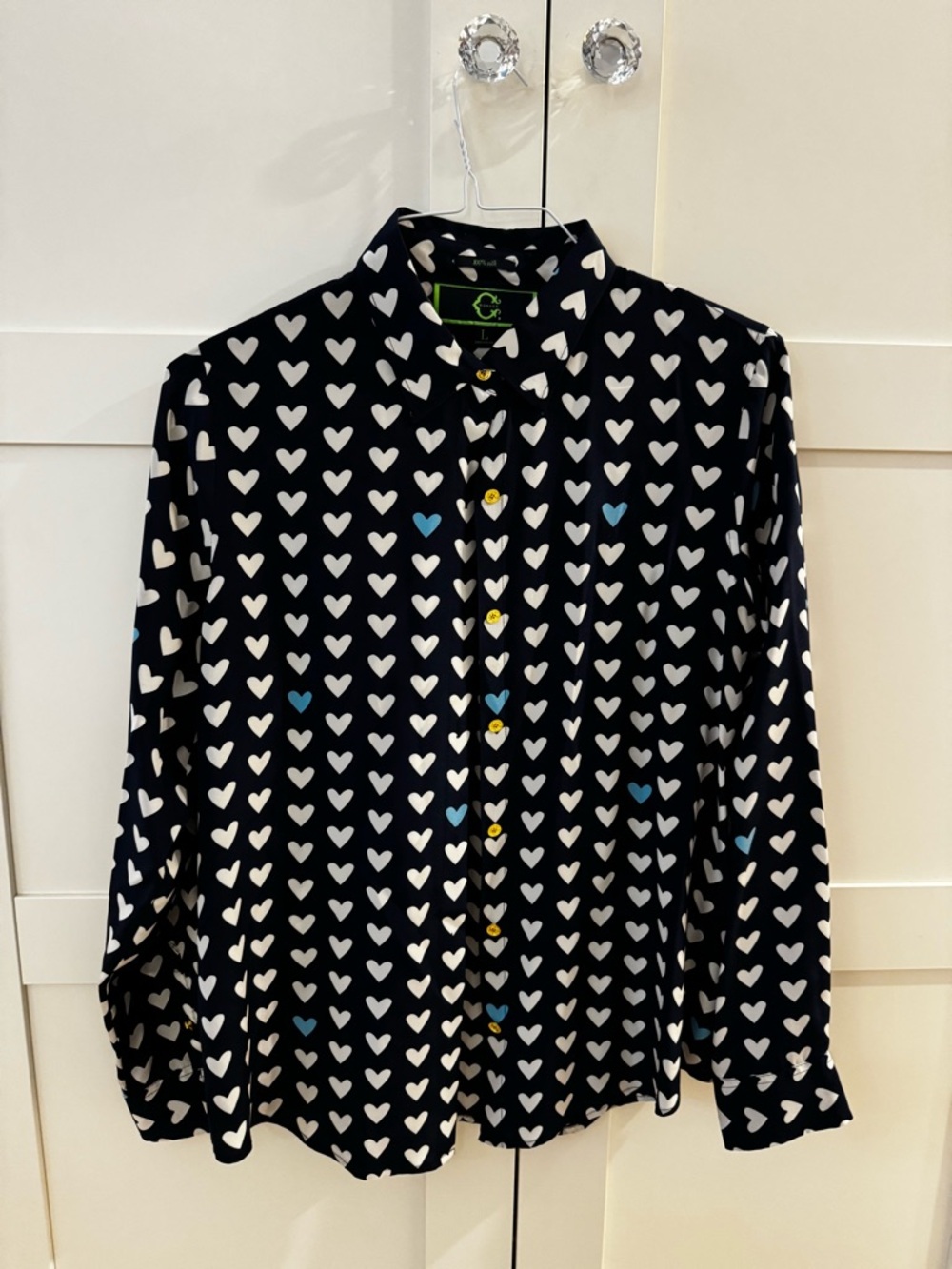 C Wonder Heart Print Long-Sleeve Sulk Button-Up Blouse
